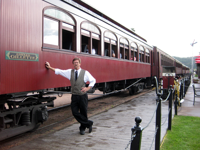 Cody as an Old West Gambler on a train